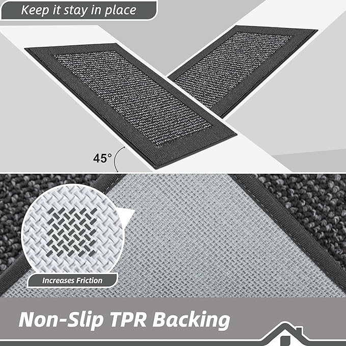 BEQHAUSE Indoor Door Mat 24" x 60", Dirt Trapper Door Mats Non-Slip Entryway Rugs Washable, Resist Dirt Absorbent Welcome Mat, Low Profile Floor Mats for Front Back Door and Entryway, Charcoal