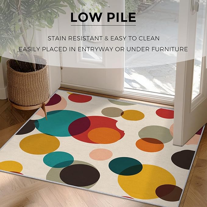 Mid Century Modern Rugs for Home Decor, 3x5 ft, Boho Geometric Circle Area Rugs for Living Room, Soft Non Slip Washable Abstract Geometry Carpet Bedroom Decorations Dt-Ghf-19