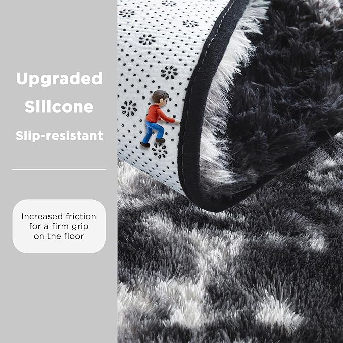 Andency Soft Area Rugs for Living Room Bedroom, 5x8 Fluffy Shaggy Bedside Rug, Non-Slip Large Shag Fuzzy Plush Carpets for Bedroom Kids Dorm Nursery Home Decor Aesthetic, Tie-Dyed White Black