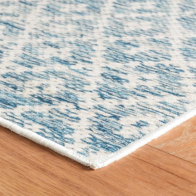 Dash & Albert Melange Diamond Blue Machine Washable Rug, 8.5 X 11.5 Feet, Blue Geometric Pattern
