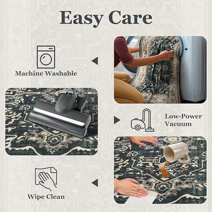 Farmhouse Entryway Rugs 2x6, Low Pile Kitchen Runners Washable Non Slip, Distressed Medallion Printed Carpet Runners for Hallway/Bathroom/Bedroom Bedside/Laundry Room, Midnight/Multi