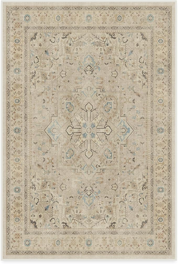 RUGGABLE Washable Area Rug – Kamran Ivory Opal 4x6, Stain-Resistant, Non-Slip – Medium Machine Washable Rugs for Living Room, Bedroom, Hallway, Entryway & Office–with Cushioned Pad
