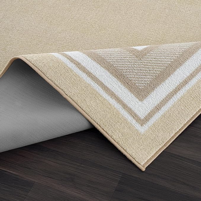 Beverly Rug Non Slip Area Rugs 2x3 Modern Bordered Non Skid Rubber Backing Soft Entryway Rug for Living Dining Room Easy to Clean Non Shedding Kitchen Bedroom Indoor Carpet 2 x 3 Beige