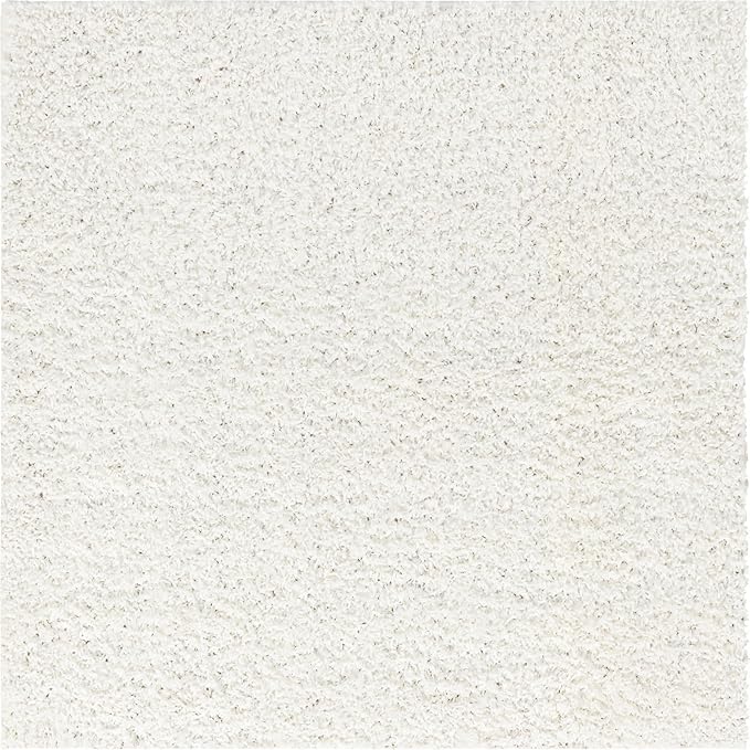 Unique Loom Davos Shag Collection Area Rug - Solid (5' 3" Square, White/ Ivory)