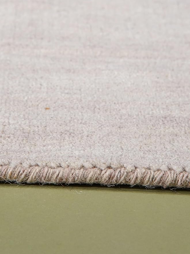 Hand Knotted Loom Wool ECO-Friendly Area Rugs - 6'x6', Square, Beige Color, Solid Plain Design, High Pile Thick Handmade Anti Skid Area Rugs for Living Room, Bed Room (L00111)