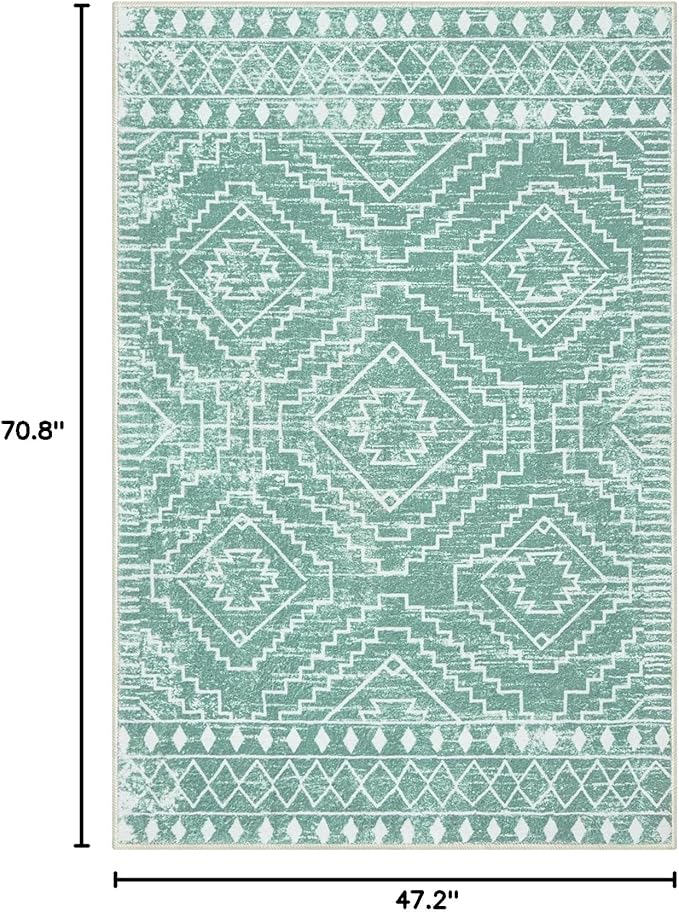 Wonnitar Moroccan Area Rugs 4x6, Sage Green Boho Rug for Bedroom, Washable Ultra-Thin Living Room Throw Mat, Farmhouse Geometric Soft Print Carpet for Nursery Bathroom Kitchen (Mint Green,4'x6')