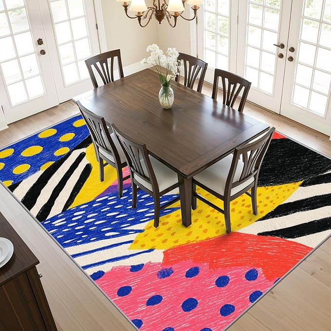 Abstract Rug, Colorful Pop Art Graffiti Area Rugs 5x6, Hippie Aesthetic Funky Non Slip Thin Carpets House Decor #C006