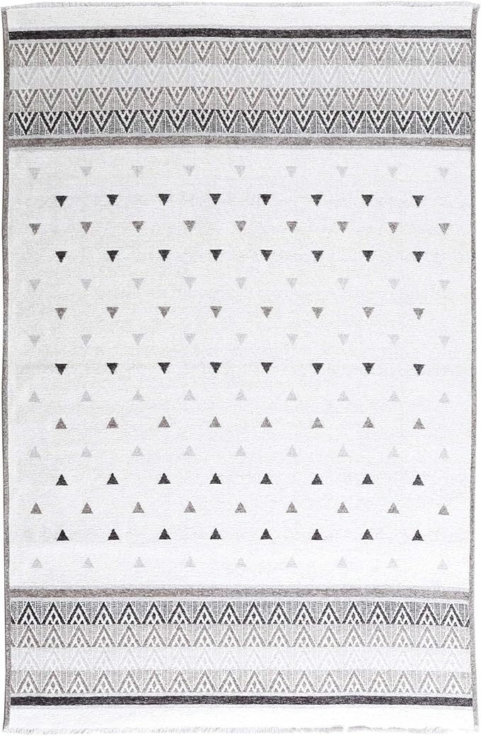 Alfa Rich 5x8 Gray Off White Washable Area Rugs for Living Room Bedroom Kitchen Dining Cotton Rug