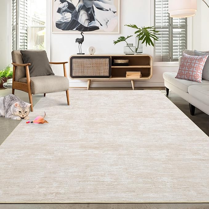 RUGSREAL Bedroom Rug 3x5 Washable Rug for Living Room Small Entryway Carpet with Rubber Backing Stain Resistant Dining Room Throw Mat Modern Solid Color Area Rug for Bedside Kitchen, Beige