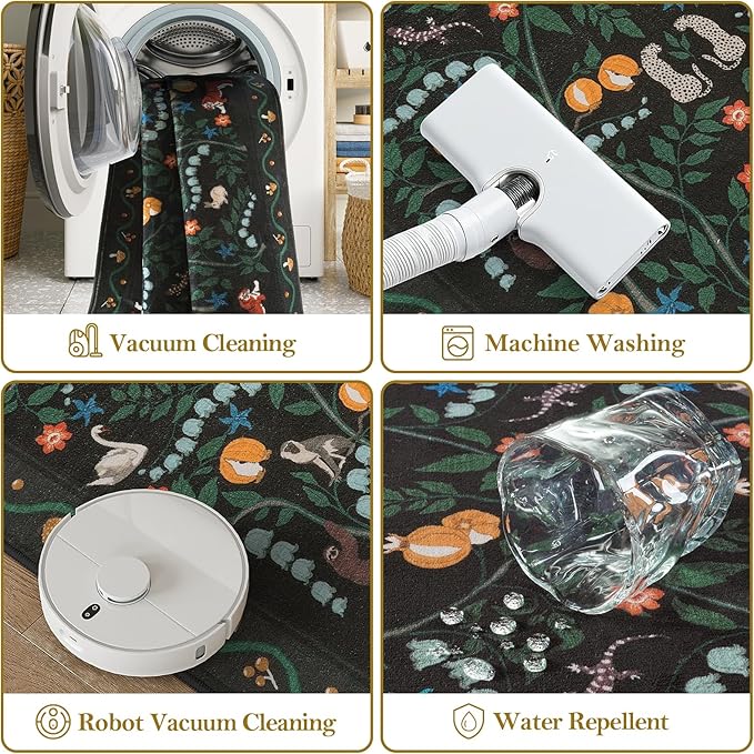 Collive Runner Rugs for Hallways, 2x6 Jungle Animal Kitchen Rugs Non Slip Washable Bathroom Runners Rug, Black Soft Ultra Thin Laundry Carpets Stain Resistant Indoor Mats for Entrance, Bedroom