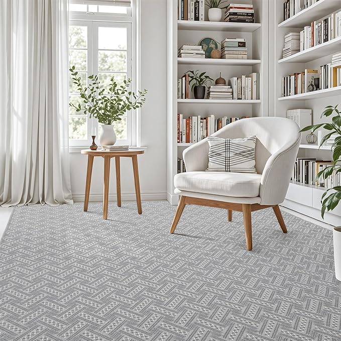 LUMI Washable Area Rug 5x8 for Living Room, Ultra Soft Modern Neutral Rugs with Non Slip Backing, Low Profile Carpet High Traffic for Bedroom, Dining Room, Grey