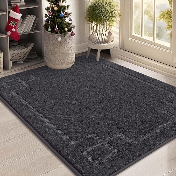 BEQHAUSE Door Mat 32" x 48", Non-Slip Door Mats Indoor Entryway Rugs Washable Low-Profile Absorbent and Stain Resist Floor Mats, Dog Door Mat for Front Back Door, Muddy Wet Shoes & Paws, Dark Grey