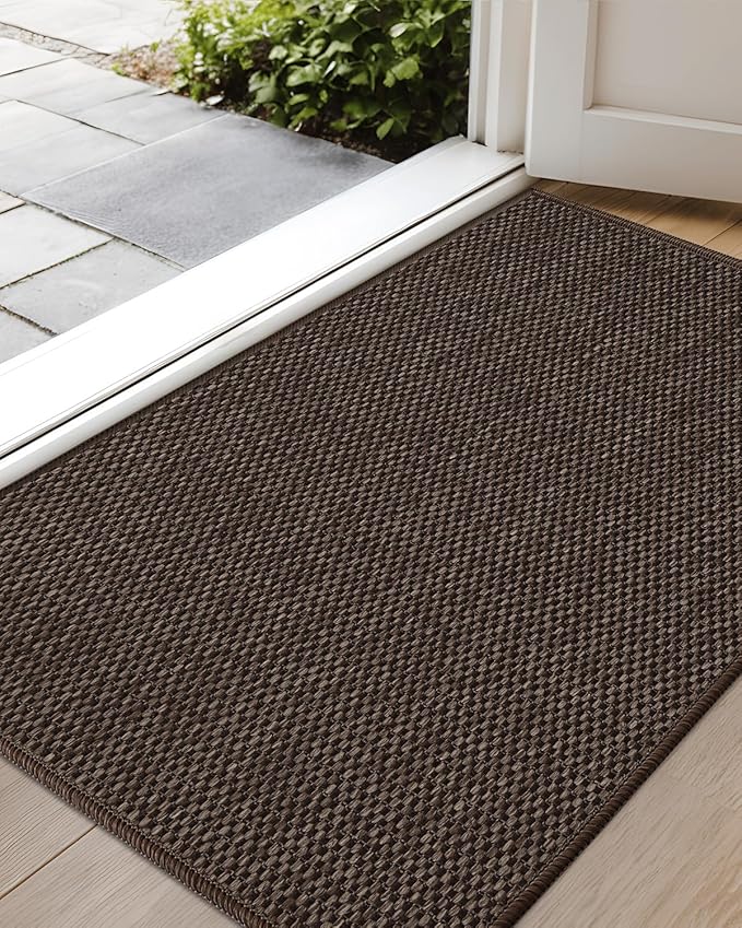 Color&Geometry Ultra-Thin Indoor Door Mat, 26"x47" Low-Profile Non-Slip Entryway Rug with Modern Geometric Texture, Washable Doormat for Entrance, Front Doors, Brown(Rolled-up NO Creases)