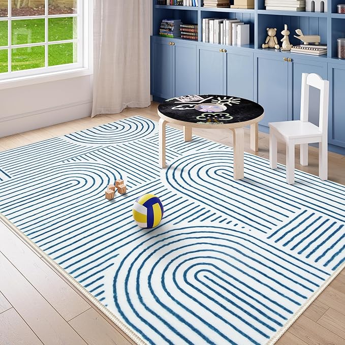 Lahome Abstract 6x9 Area Rugs, Soft Washable Rugs for Living Room Ultra-Thin Non Slip Dining Room Rug, Blue Rug Throw Large Carpet for Bedroom Office(6'x9',Blue/White)