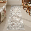 Uphome Bathroom Rugs Runner, Distressed Farmhouse Boho Khaki Bath Mat, Non Slip Washable Long Bath Rugs, Vintage Traditonal Soft Velvet Bathroom Runner for Bathtub Sink Shower, 20x60 inch