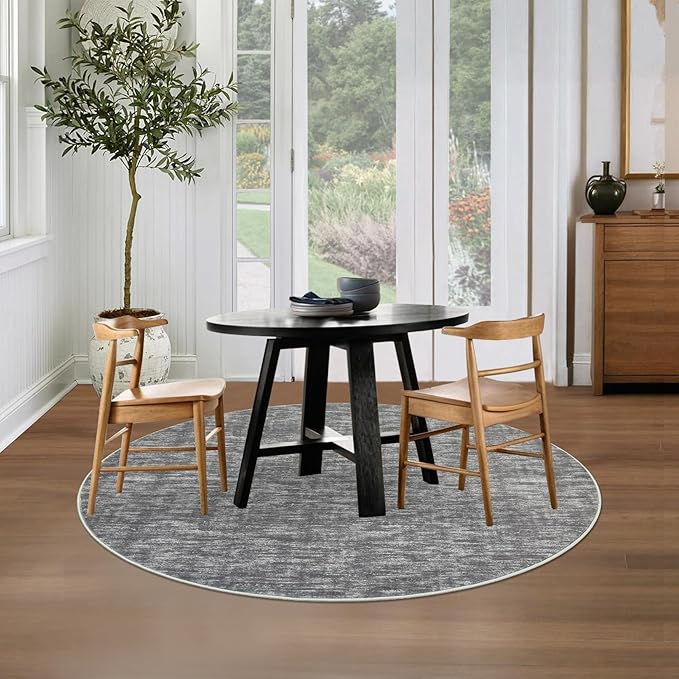 RUGSREAL Washable 4ft Round Rug Modern Solid Area Rug Circle Rug for Entryway Kitchen Indoor Non-Slip Dining Room Throw Carpet Contemporary Area Rug for Bedroom Living Room Nursery, 4' x 4' Round Grey