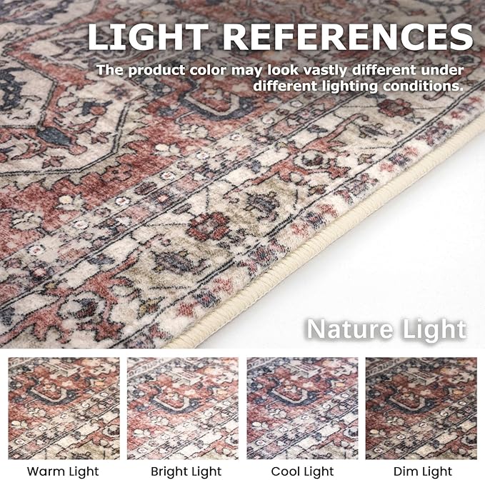 KOZYFLY Long Runners for Hallways 2x10 Ft Washable Kitchen Runner Rug Boho Style Entryway Rug Indoor Printed Faux Wool Stair Runner Carpet for Stairs Bedroom Kitchen Hall, Terracotta/Beige