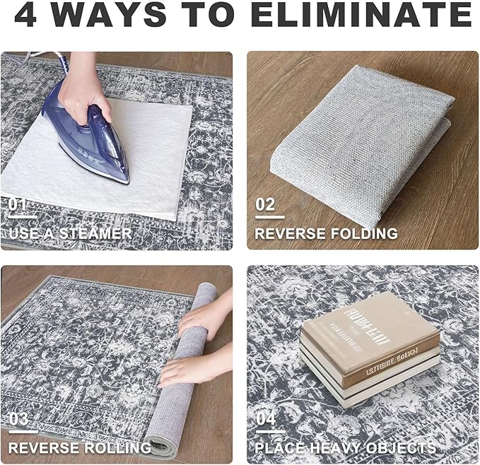 KILOCOCO Area Rug 3x5 Entryway Rug Washable Printed Vintage Floral Rubber Backed Non Slip Indoor Kitchen Rugs for Living Room Laundry Room Playroom Mudroom Moroccan Area Rugs, Grey