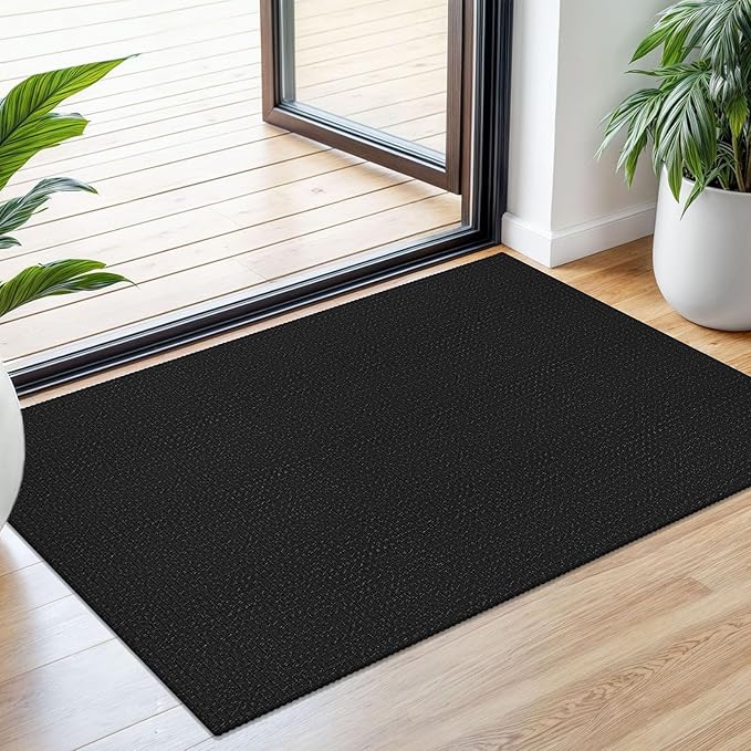 Small Braided Rugs 2x3 Ft Area Rugs for Entryway Boho Washable Rug Non Slip Rubber Backed Throw Rugs Cotton Woven Door Mat Indoor Entrance Front Door Rugs for Foyer Kitchen, Black/Grey