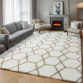 ONASAR Rugs for Living Room Bedroom, 5x8 Washable Fluffy White and Beige Area Rug, Geometric Boho Soft Plush Shaggy Floor Carpet Mat for Nursery Kids Girls Boys Teen Dorm Home Decor Aesthetic