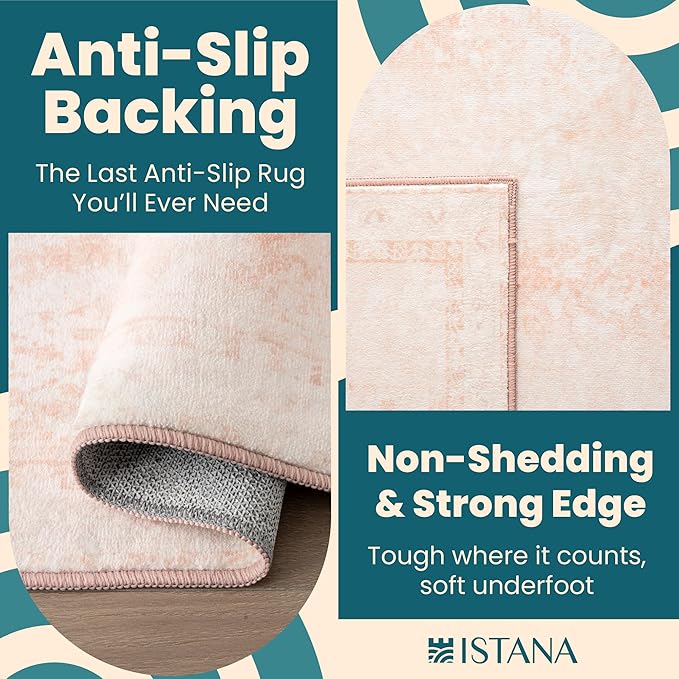 Istana Hallway Runner Rug 2x6 - Pink Kitchen Rugs Non Slip Washable -Silk's Soft Touch Carpet Runner - Stylish Rug Runner for Home