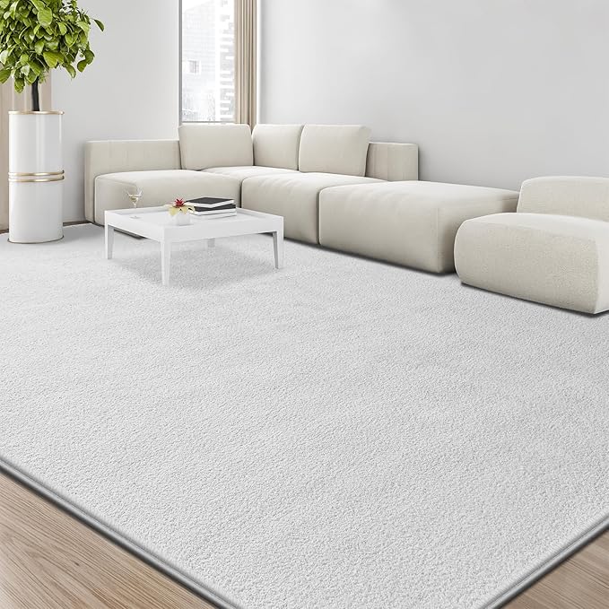 Large Area Rugs for Living Room Bedroom, 5x8 Feet White Rug, Minimalist Modern Shag Rug, Soft Thick Comfy Memory Foam Indoor Carpet, Non-Slip Washable Rug for Boys Girls Dorm Nursery Room Home Decor