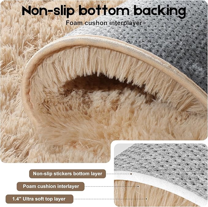 5x7 Light Tan Rugs for Living Room Bedroom, Fluffy Large Area Rug Soft Shag Non-Slip Carpet for Kids Boys and Girls Room Dorm Home Decor (5ft x7ft)