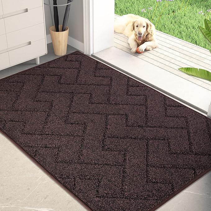 PURRUGS Dirt Trapping Door Mat 34" x 59", Non-Slip Machine Washable Entry Rug, Shoe Scraper, Dog Doormat, Super Absorbent Welcome Mat for Front & Back Door, Muddy Wet Shoes & Paws, Brown