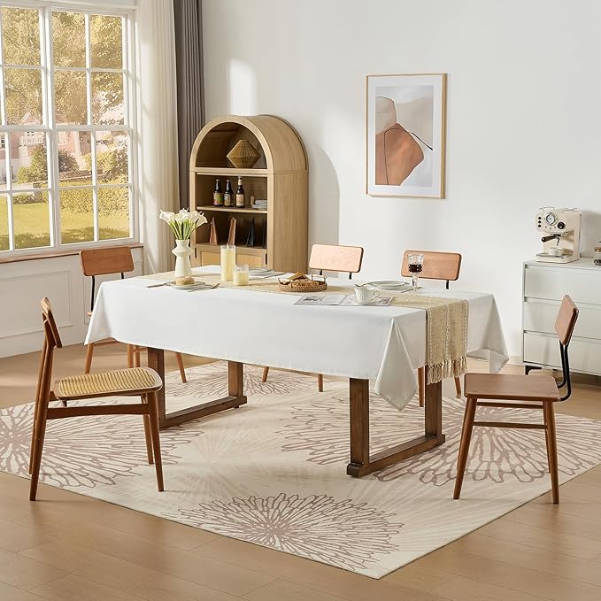 WITSHOCK 6x9 Area Rugs for Living Room: Beige Floral Washable Rugs for Bedroom Dining Room Office Nursery Modern Non-Slip Stain Resistant Low Pile Home Decor（Beige/Brown,6'x9'）