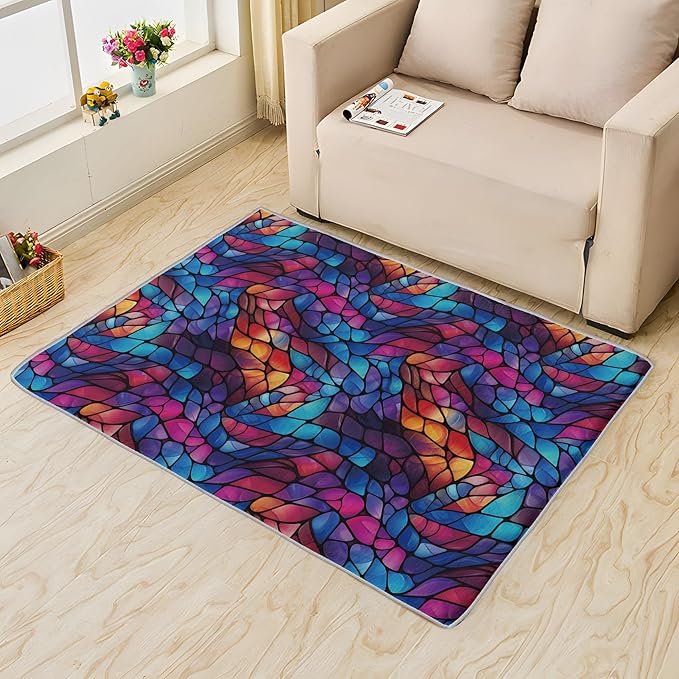 Abstract Rug, 4x6 Rug, Stained Glass Rugs for Living Room Bedroom, Modern Large Area Rug, Washable Rug Non Slip Soft Indoor Carpet, Kids and Pets Friendly, Abstract Home & Room Decor