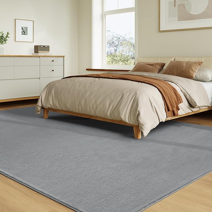 Solid Washable Area Rug - 9x12 Medium Pile Faux Cashmere Carpet for Living Room Bedroom, Grey