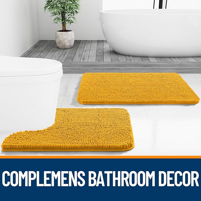 OLANLY Bathroom Rugs 36x24, Extra Soft Absorbent Chenille Bath Rugs, Rubber Backing Quick Dry, Machine Washable Bath Mats for Bathroom Floor, Tub and Shower, Home Decor Accessories, Golden Yellow