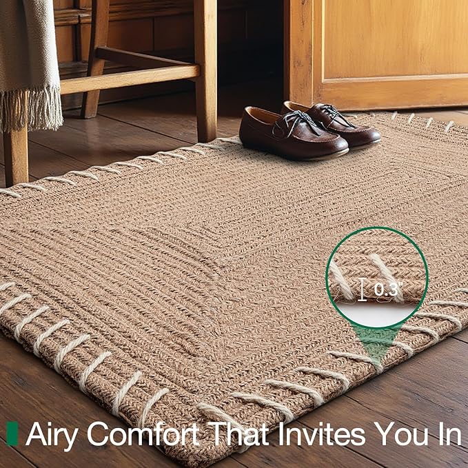 LUMI Handwoven Jute Door Mat, Non-Slip Durable Entryway Mat with Anti-Slip Mat for Hard Floor, Front Door Mats for Home Entrance, Patio, 32"x48", Knit Jute