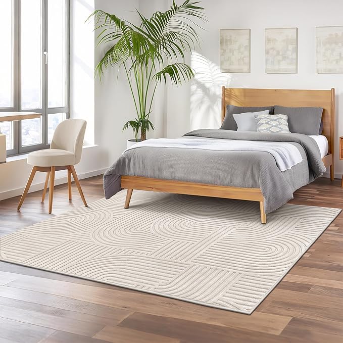 Pauwer 5x7 Washable Area Rugs for Living Room Modern Beige Solid Color Soft Fluffy Rugs for Bedroom Non Slip Boho Accent Indoor Mat Floor Carpet Cover for Kids Room Dining Room Kitchen Office