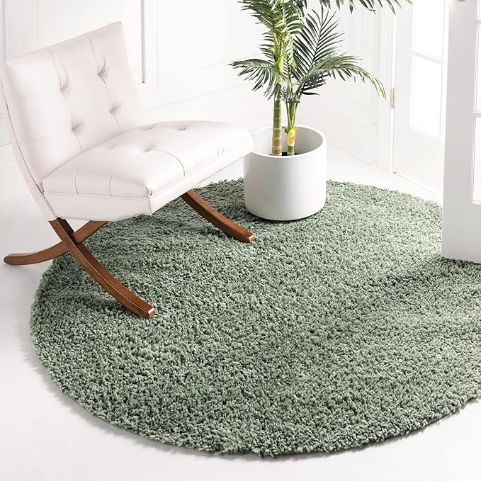 Unique Loom Davos Shag Collection Area Rug - Solid (2' Round, Sage)