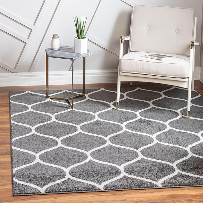 Rugs.com Lattice Frieze Collection Rug – 3' Square Dark Gray Medium Rug Perfect for Living Rooms, Kitchens, Entryways