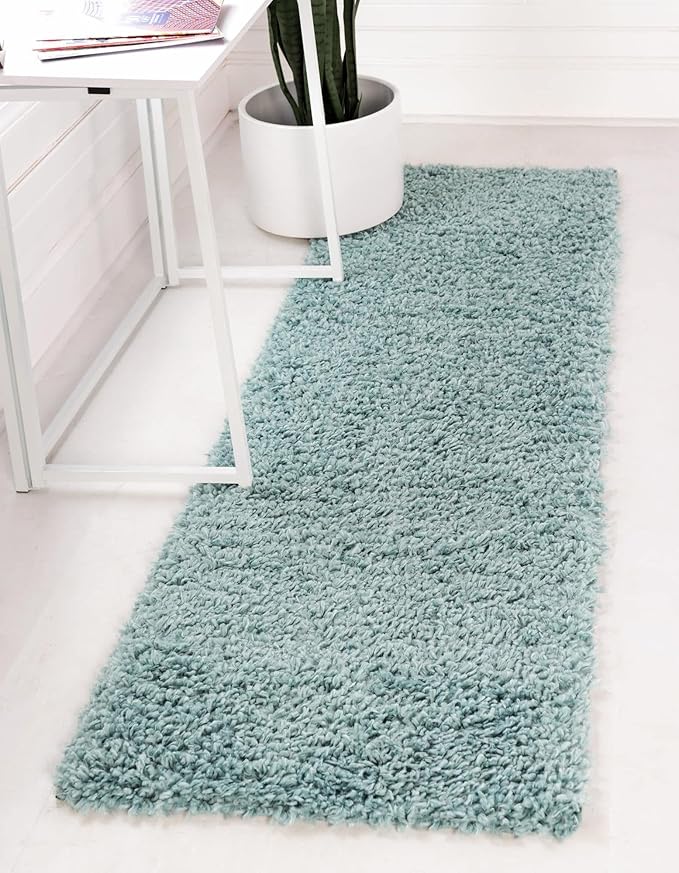 Unique Loom Davos Shag Collection Area Rug - Solid (2' 7" x 16' 5" Runner, Aqua)