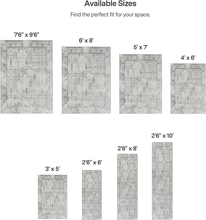 ReaLife Rugs Machine Washable Area Rug Runner - Living Room Bedroom Bathroom Kitchen Entryway Office - Padded Low Pile Stain Resistant Premium - Boho Farmhouse Vintage - Noor - Ivory Grey 2'6" x 8'