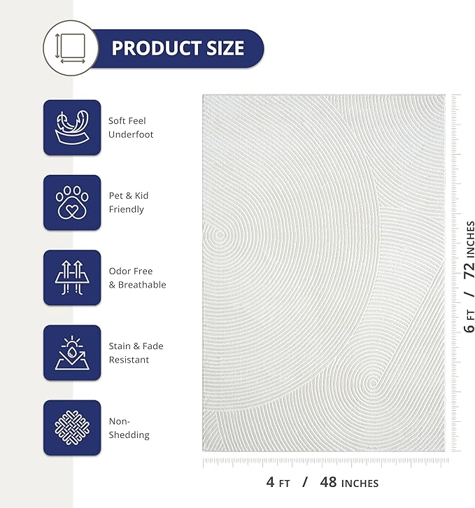 Abani Cream Area Rug for Living Room, Bedroom - Zen Reiki Pattern- 4 x 6 -Durable & Easy to Clean