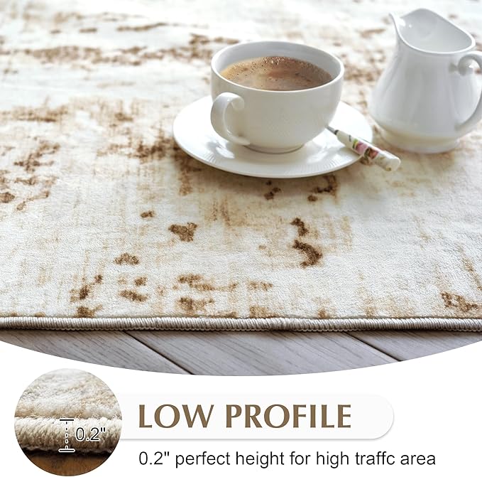 FMFUNCTEX 10x12 Washable Abstract Area Rug Brown Beige Neutral Modern Large Non Slip Carpet for Living Room Bedroom Soft Accent Low Pile Indoor Mat Accent Throw Rug for Dining Kitchen Office Nursery