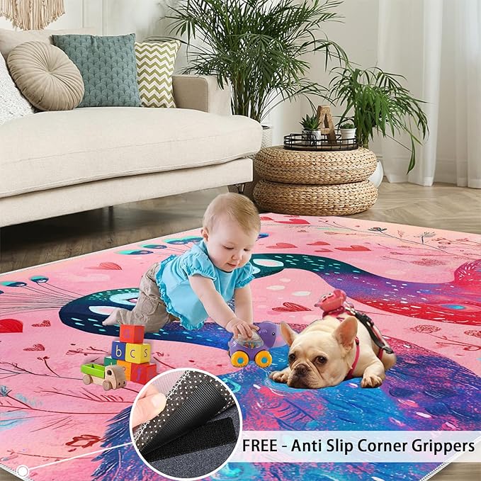 Cartoon Peacock Rug Small - 3x4 Rug, Colorful Peacock Washable Rugs for Living Room, Floral Botanical Carpet, Boho Non-Slip Area Rugs for Bedroom, Peafowl Carpet - Peafowl Home Decor & Gifts