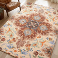 Phantoscope Washable Area Rug 4'x6' Non-Slip, Vintage Boho Rugs for Living Room, Bedroom, Dining Room, Fall Orange Floral Medallion Pattern, Low-Pile Foldable Floor Carpet, Rust/Multi Floral
