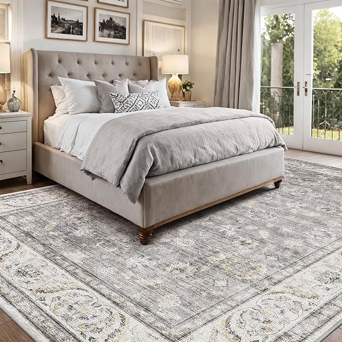 LUMI 8x10 Washable Area Rug for Living Room, Ultra Soft Traditional Vintage Rugs Non Slip with Rubber Backing, Low Profile, High Traffic, Stain Resistant Carpets, Ideal for Bedroom, Dining Room