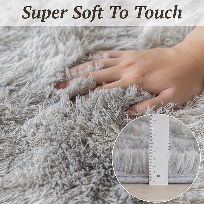 5x7 Area Rugs for Living Room Bedroom, Soft Fluffy Shaggy Bedside Rug, Indoor Floor Carpet for Kids Playroom, Dorms, Nursery Rooms, Home Decor (Tie-Dyed Light Grey 5'x7')