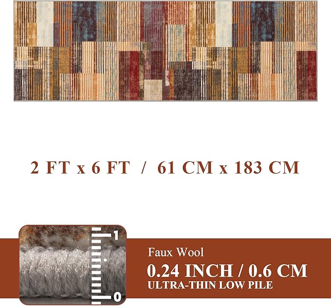 YIHOUSE Brown Runner Rug 2x6 for Hallway, Farmhouse Rugs Washable,Vintage Burgundy Carpets,Burnt Orange Area Rug Non Slip,Geometric Boho Rug for Kitchen