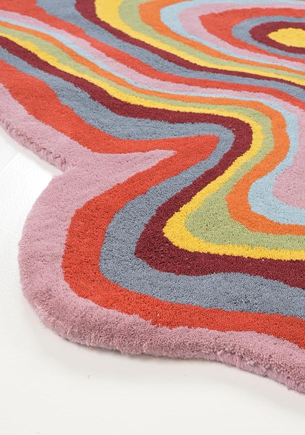 Irregular Shaped Handmade Wool Rug | Modern Colourful Stripe Premium Area Rug Perfect for Home Decor (IR-D, 10x10 ft)