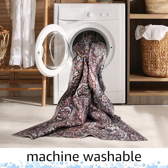 Keen Home Design 2x10 Rug - Machine Washable Runner Rug with Non-Slip Backing, Ideal for Hallway, Entryway, Kitchen, Laundry Room - Vintage, Easy Clean, Durable, Low Pile - (2'6" x 10')