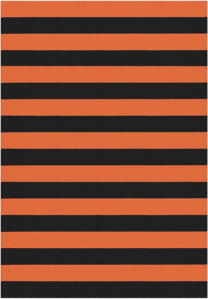 KOZYFLY Striped Outdoor Rug 4x6 Ft Orange and Black Halloween Fall Hand Woven Area Rug Washable Outdoor Doormats Indoor Entrance Mat for Front Door Kitchen Entryway Patio Front Porch Decor