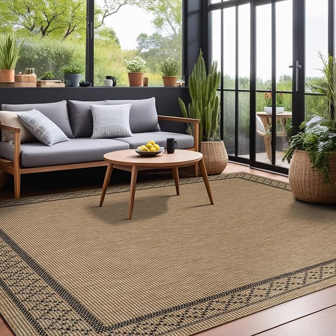 Easy Jute Rugs 6x9 Frame Natural Color Living Room Indoor Outdoor Area Rug for Patio and Kitchen Rug High Traffic Washable Easy to Clean Solid Boho Woven Design Carpet (6 x 9)