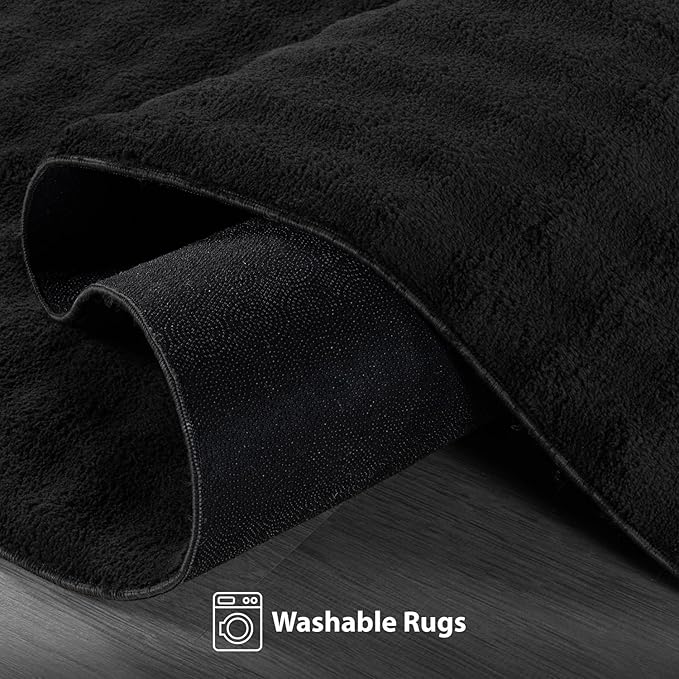 CAMILSON Modern Black Non Slip Door Mat Rug 2x3 Ultra Soft High Pile Entryway Rugs Non Skid Rubber Backing Durable & Easy to Clean Carpet for Kitchen Bathroom Indoor Use (2 x 3 Black)
